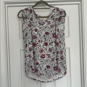 LOFT White Floral Sleeveless Top with Pink & Black Print